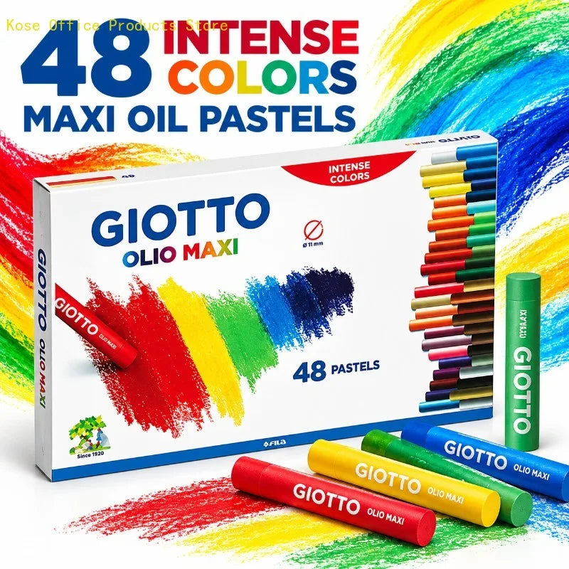Kit di pastelli a olio GIOTTO, 48 pezzi, con colori intensi e pastelli di grandi dimensioni (11 mm) per pittura, lezioni di arte, scuola, uso domestico e progetti creativi.