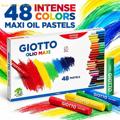 Kit di pastelli a olio GIOTTO, 48 pezzi, con colori intensi e pastelli di grandi dimensioni (11 mm) per pittura, lezioni di arte, scuola, uso domestico e progetti creativi.