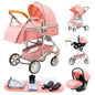 Passeggino 3 in 1 Facile da piegare Telaio in alluminio ad alto paesaggio Passeggino neonato con ruota in gomma per assorbimento degli urti a quattro ruote