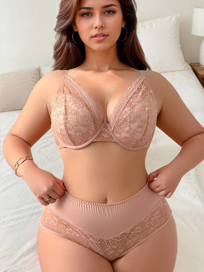 Set intimo da donna sexy in 2 pezzi taglie forti pizzo semitrasparente moda retrò biancheria intima grande rosa Lingerie MR3419