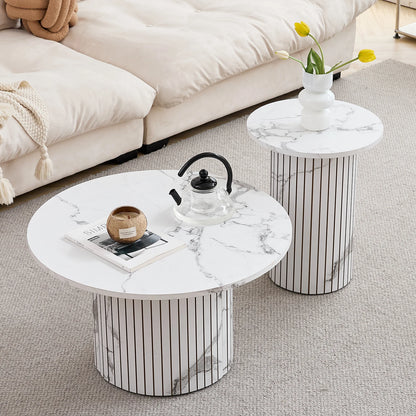 Set di 2 tavolini rotondi in legno in stile nordico, tavolino da caffè impilabile in legno, per mobili da soggiorno/camera da letto