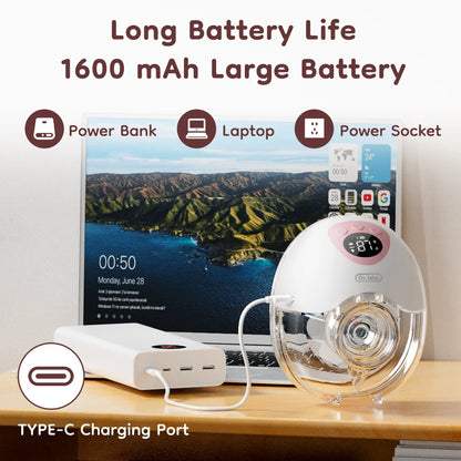 MAMIJOY Tiralatte elettrico indossabile 4 modalità 36 livelli di aspirazione Tiralatte a mani libere Raccoglitore di latte con flangia da 19/24 mm EB50