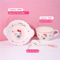 WUHE Set di Stoviglie per Bambini Hello Kitty, Ciotole e Piatti in Melamina, Design Cartoon per Ragazze, Senza BPA, Infrangibile, Lavabile in Lavastoviglie