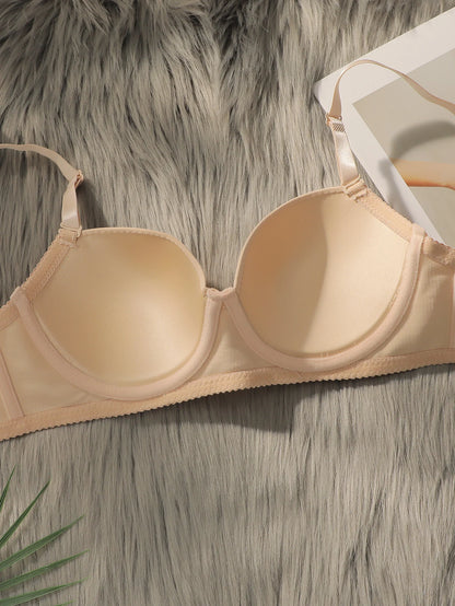 Nuovo set da 2 pezzi quotidiano in tinta unita di vendita calda con reggiseno push up con bordo in acciaio per set intimo donna J2611