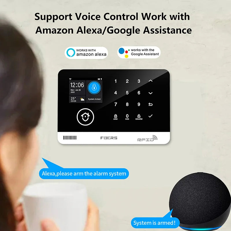FUERS Sistema di allarme Smart Home WIFI GSM Allarme di sicurezza Host Ant-furto con sensore di movimento porta Tuya Smart App controllo lavoro Alexa