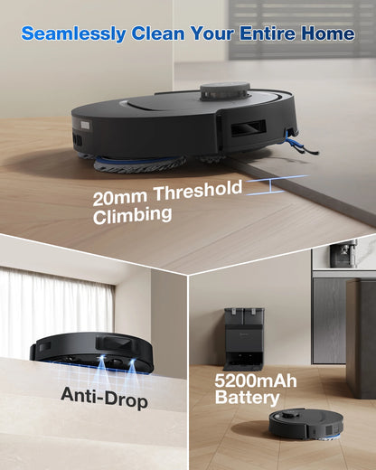 Robot aspirapolvere e lavapavimenti ECOVACS DEEBOT T30e OMNI, non si impiglia sui peli di animali domestici, autonomia di 180 minuti, silenzioso (64 dB), aspirazione da 25000 Pa, base con sistema di svuotamento automatico.