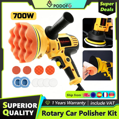 Podofo 700W 5" Lucidatrice Elettrica Rotante per Auto, Kit per Lucidatura e Ceratura, Macchina per Bellezza Auto, Velocità Regolabile 0-3600 RPM, Strumenti per Levigatura e Ceratura, Lucidatura Automobilistica, Riparazione G