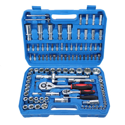Set di chiavi a cricchetto da 108 pezzi, kit combinato di chiavi dinamometriche per riparazione auto, con attacco da 1/4" e 1/2", cacciaviti e punte, utensili manuali
