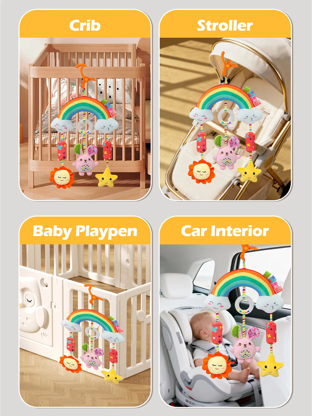 Giocattolo di Peluche per Neonati con Sonaglio e Sottoposto a Pressione per lo Sviluppo Multi-Sensoriale del Bambino 0-12 Mesi, Regalo Perfetto per Neonati per Culla e Seggiolino Auto
