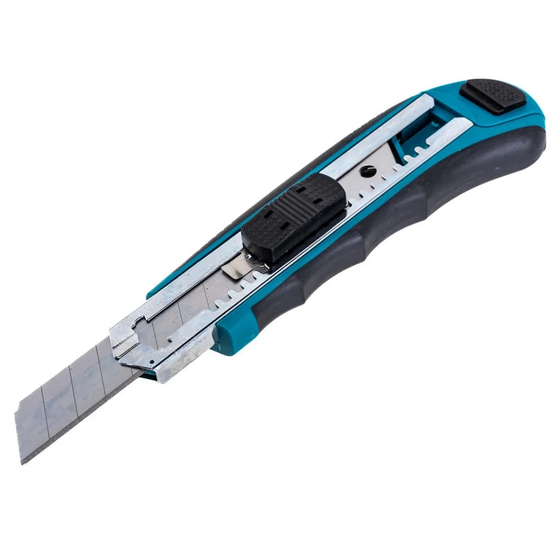 Coltello multiuso Makita con lame a scatto, caricamento facile, lame extra retrattili, impugnatura comoda in gomma, strumento manuale combinato completo