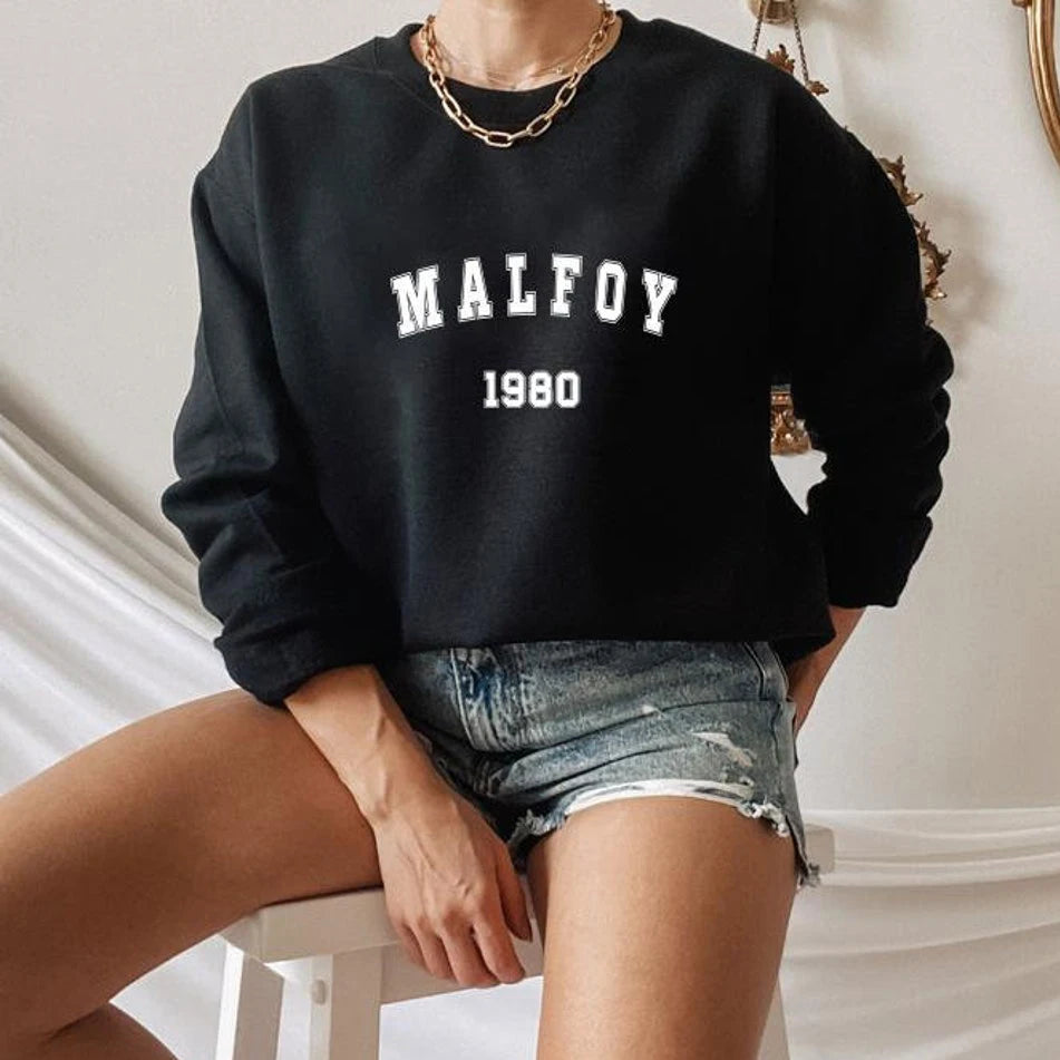 2025 Felpa Draco Malfoy Film Magico HP Wizard World Pullover Vintage Wizard School Retro Malfoy 1980 Felpe girocollo