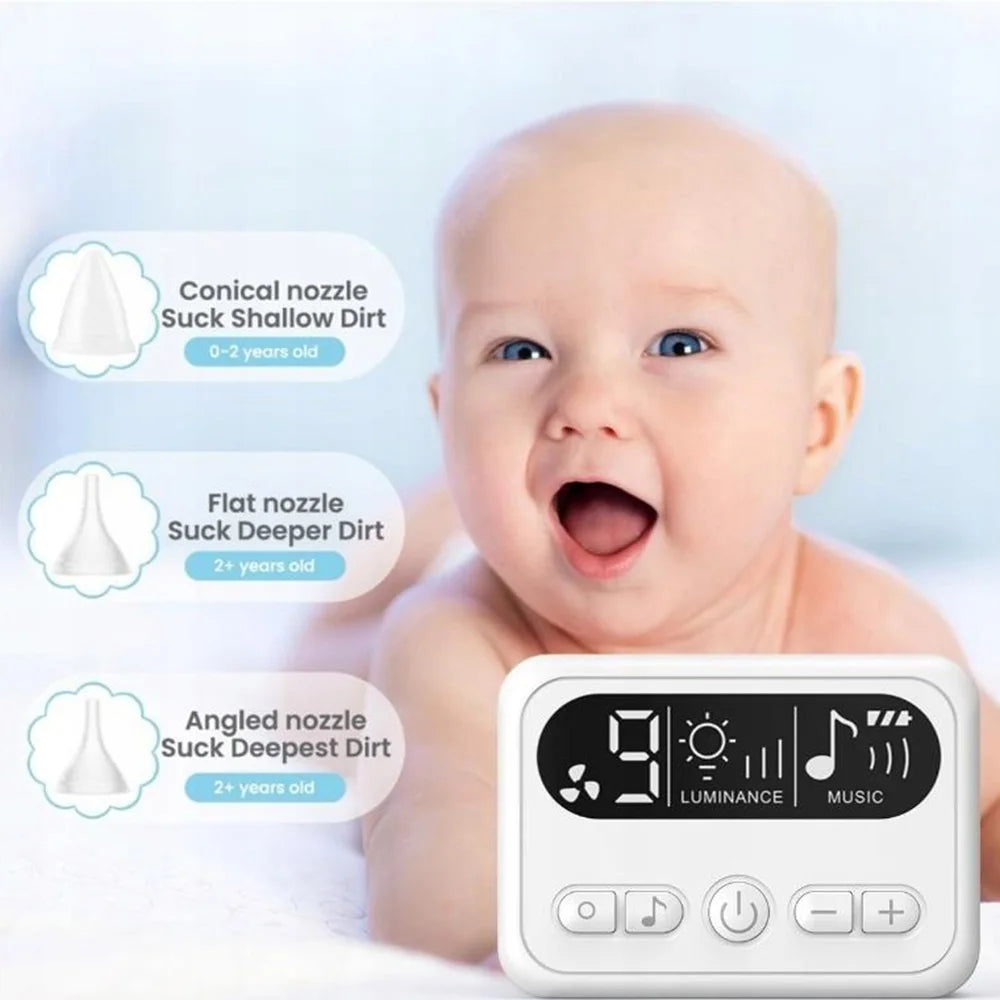 Aspiratore Nasale Elettrico per Neonati di Alta Qualità, Comodo Aspiratore per Muco con 3 Ugelli, Silenzioso, Display LCD e Musica Integrata