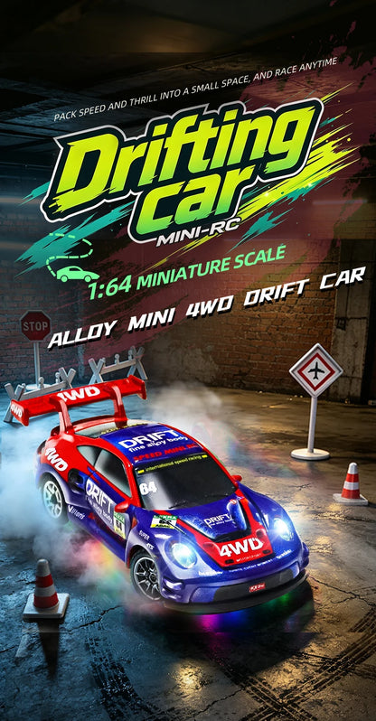 Auto RC da Drift ad Alta Velocità 1/64 con Luci, Auto Telecomandata 4WD 2.4G, Mini Auto da Corsa da Scrivania, Modellino in Scala, Giocattolo Regalo per Ragazzi