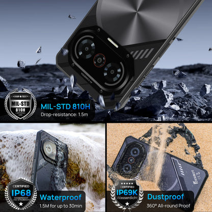Fossibot F114, smartphone robusto e ultra sottile, Android 15, 16 GB di RAM (4+12 GB espandibili), 128 GB di ROM, display HD+ da 6,67", batteria da 5000 mAh con ricarica da 18 W, fotocamera 500 MP + 8 MP + 2 MP.