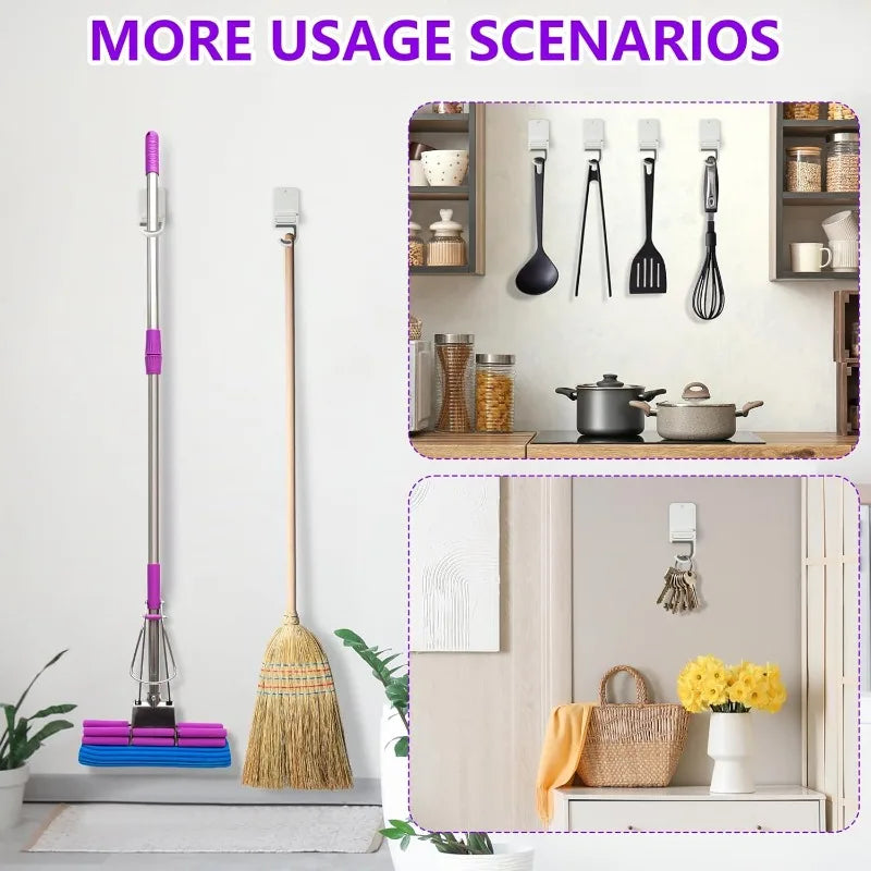 Supporto da parete autoadesivo multiuso per scopa e mocio, gancio portaoggetti, appendimocio, portaoggetti per cucina e bagno