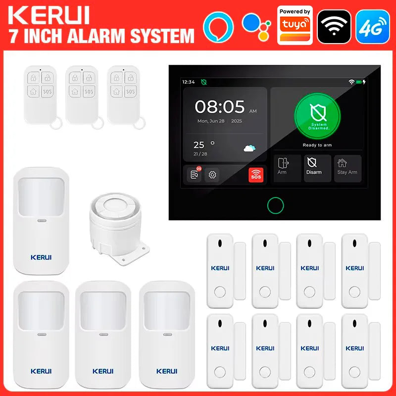 Sistema di Allarme Domestico KERUI con Schermo Touch da 7 Pollici, WiFi+4G, Compatibile con Tuya Smart, Protezione di Sicurezza FSK/ASK, Sensore PIR 433MHZ