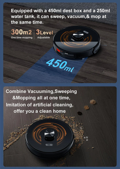 Aspirapolvere robot ABIR K30, stazione di svuotamento automatico, Lidar laser, aspirazione 6500PA, mappatura multipiano, apparecchio asciutto e bagnato per la casa intelligente