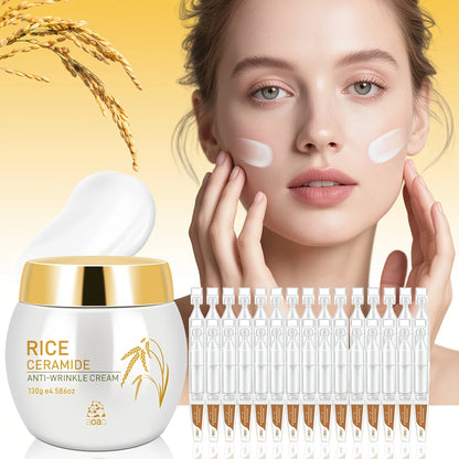 Set di 31 pezzi per la cura del viso anti-rughe a base di riso con ceramidi e collagene, crema e siero anti-rughe per un'idratazione profonda, rassodante e levigante, trattamento anti-età/anti-rughe che rende la pelle più g