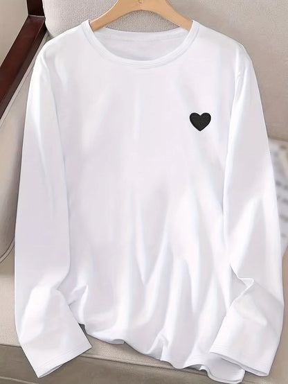 T-shirt da donna in 100% cotone, ideale per l'autunno e l'inverno, in bianco e nero, stile street, comoda, a maniche lunghe, con stampa, abbigliamento casual da donna.