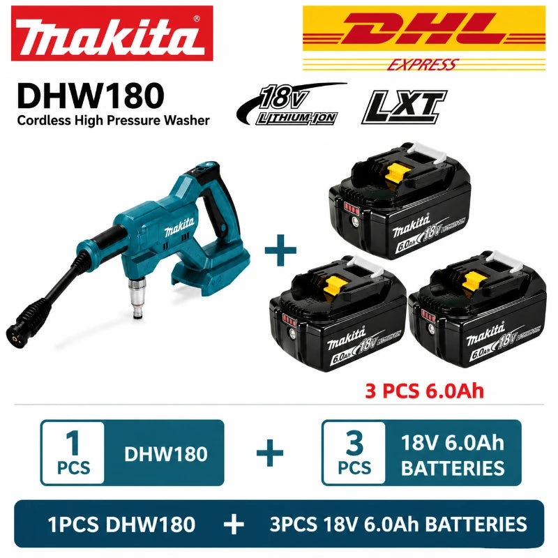 Idropulitrice Portatile a Batteria Makita DHW180 18V per Auto, Moto, Giardino e Patio - Compatibile con Batterie Makita 18V - Disponibilità EU
