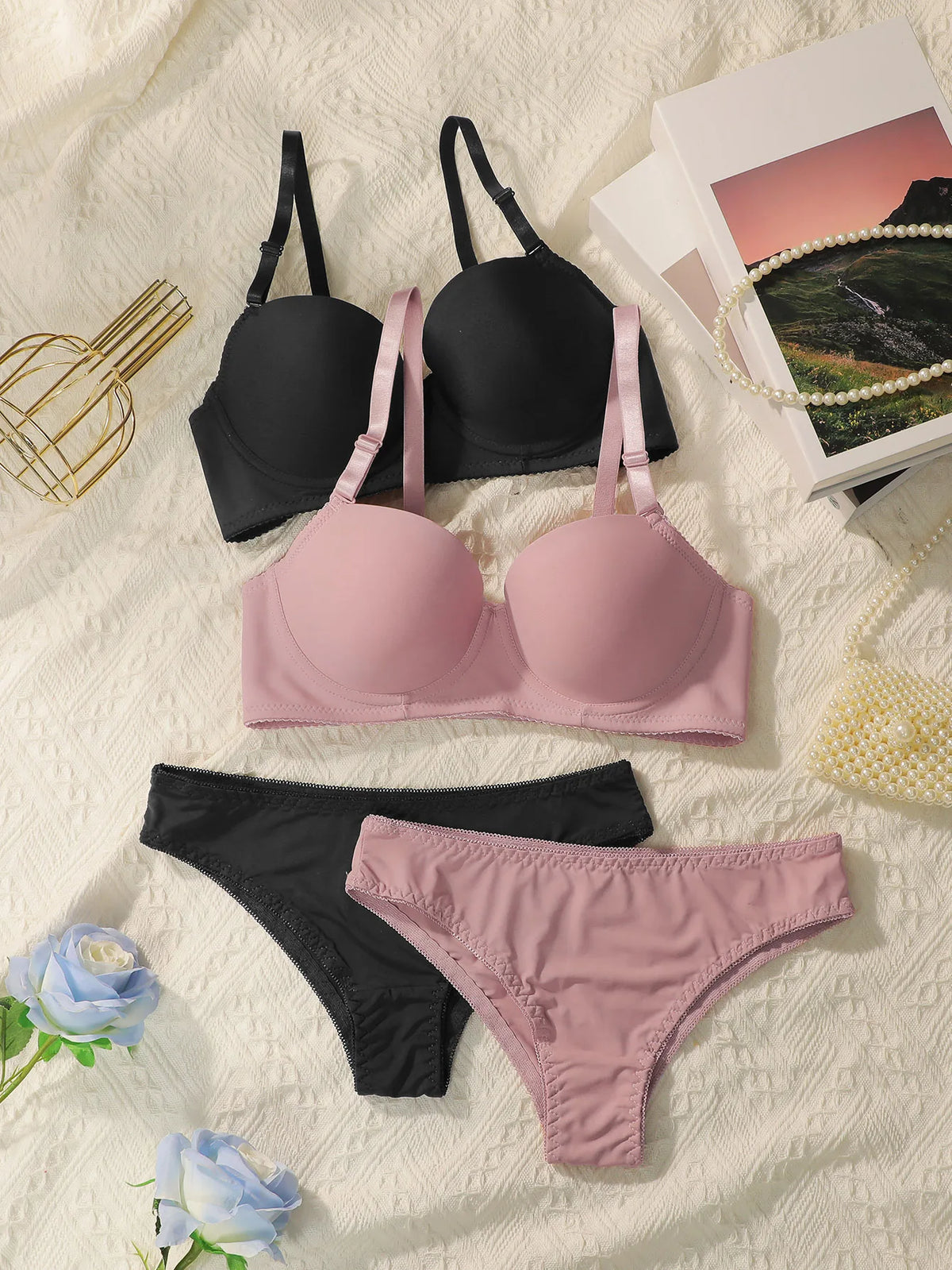 2 set Set di biancheria intima con ferretto solido Reggiseno push up da donna con anello in acciaio Moda donna intimo Mutandine Set di reggiseni per tutti i giorni J2611