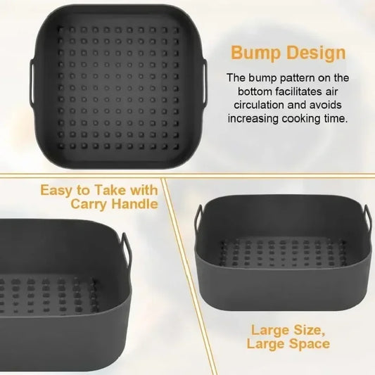 Teglia in Silicone da 20CM per Friggitrice ad Aria, Pad per Barbecue, Piatto per Forno, Stampo per Cottura, Contenitore per Alimenti Sicuro e Riutilizzabile, Padella Quadrata per Friggitrice ad Aria