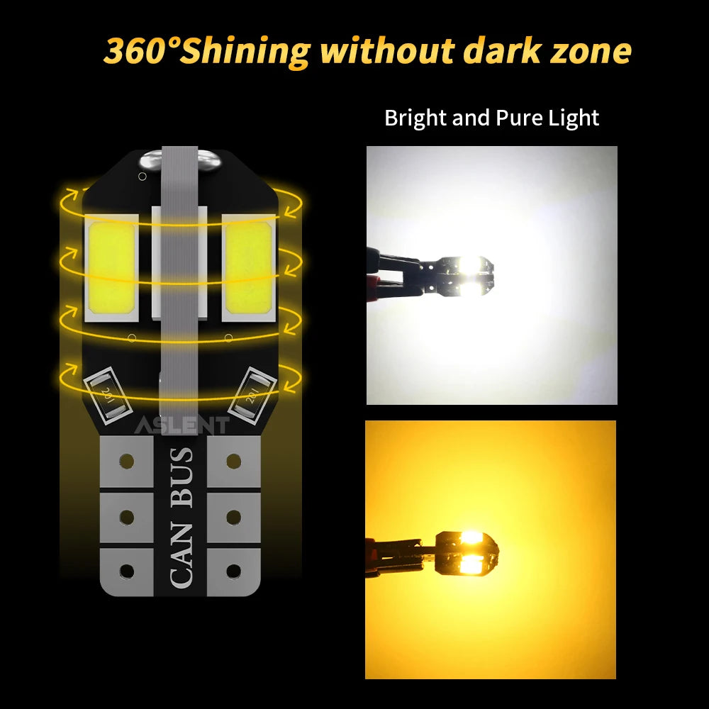 10x W5W T10 LED CANBUS No Error 5W5 12V 5W 600Lm Super Bright Car Interior Luce laterale 194 3030 SMD Lampadina automatica Bianco Ambra Rosso
