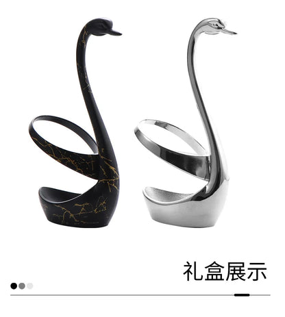 Set di forchette eleganti con base a forma di cigno, cucchiaio da caffè, dessert e insalata in acciaio inossidabile, posate per torte, stoviglie a zero sprechi, dropship