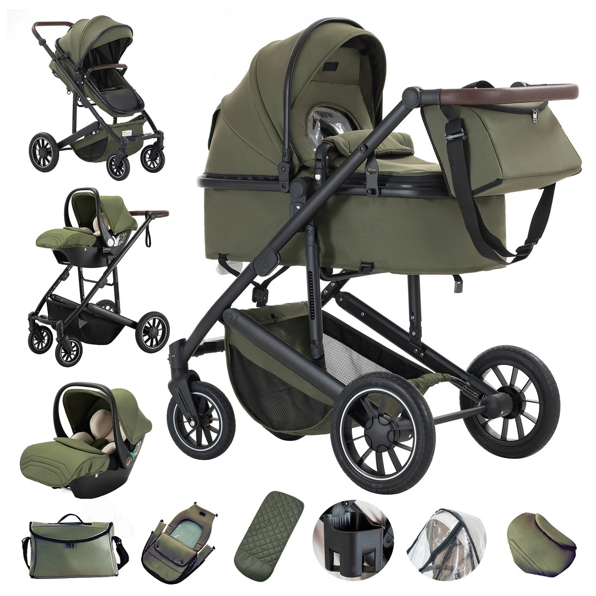 Lussuoso passeggino da viaggio portatile 3 in 1 Carrello pieghevole in alluminio ad alto paesaggio Carrozzina a quattro ruote per neonato