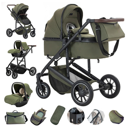 Lussuoso passeggino da viaggio portatile 3 in 1 Carrello pieghevole in alluminio ad alto paesaggio Carrozzina a quattro ruote per neonato
