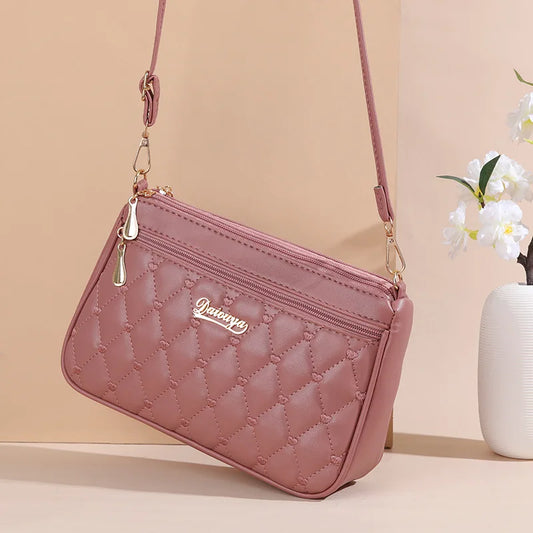 Borse a tracolla in pelle PU con cerniera borsa a tracolla nuova moda per donna borsa e borsette con filo da ricamo di grande capacità
