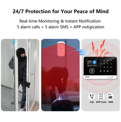 Kit Sistema di Allarme Domestico Intelligente Tugard con WiFi GSM, Sirena Wireless 120dB, Sensore di Movimento, Controllo Remoto tramite App Tuya