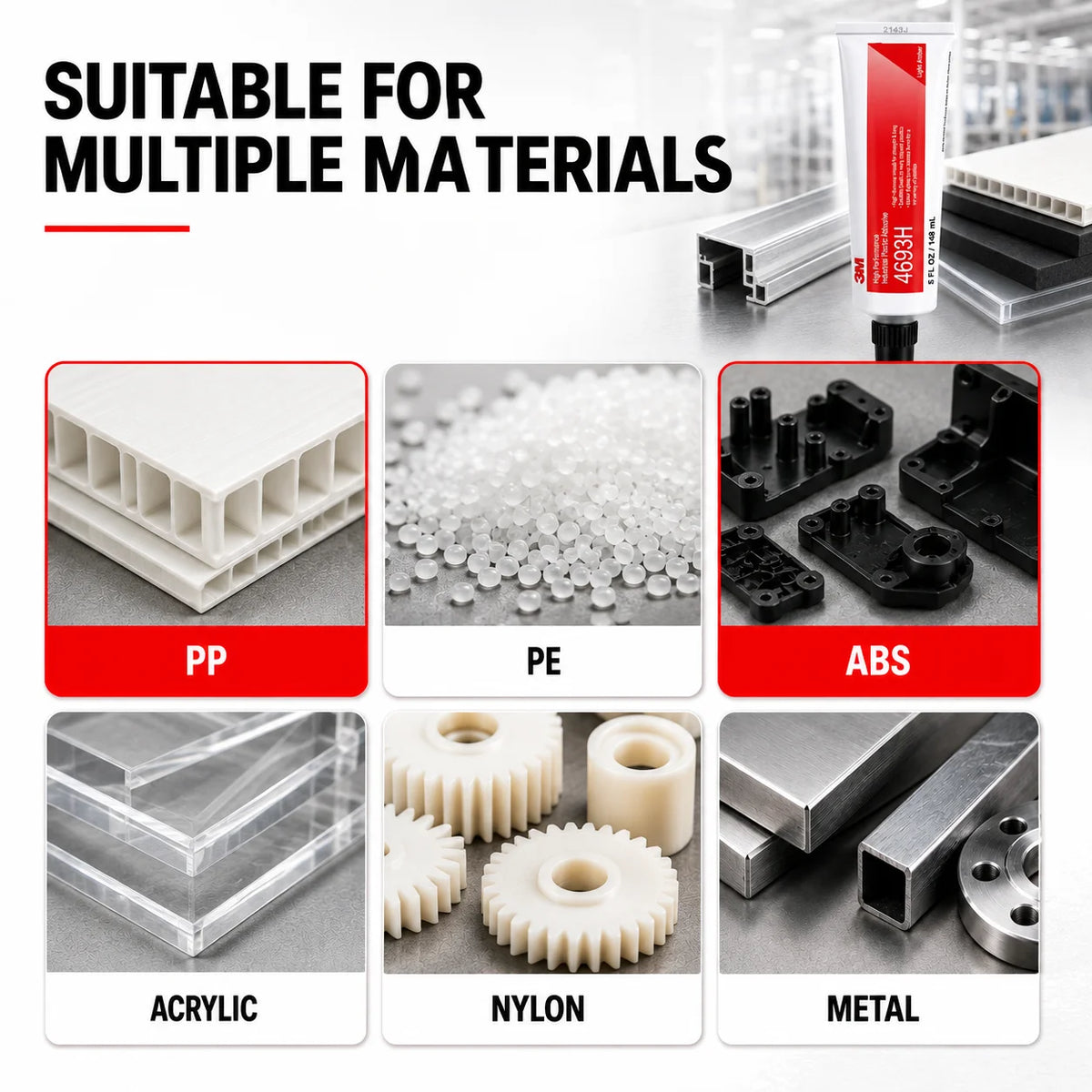 Adesivo Plastico ad Alte Prestazioni 3M 4693H per Riparazioni Industriali di PP, PE, ABS per Tecnici di Manutenzione