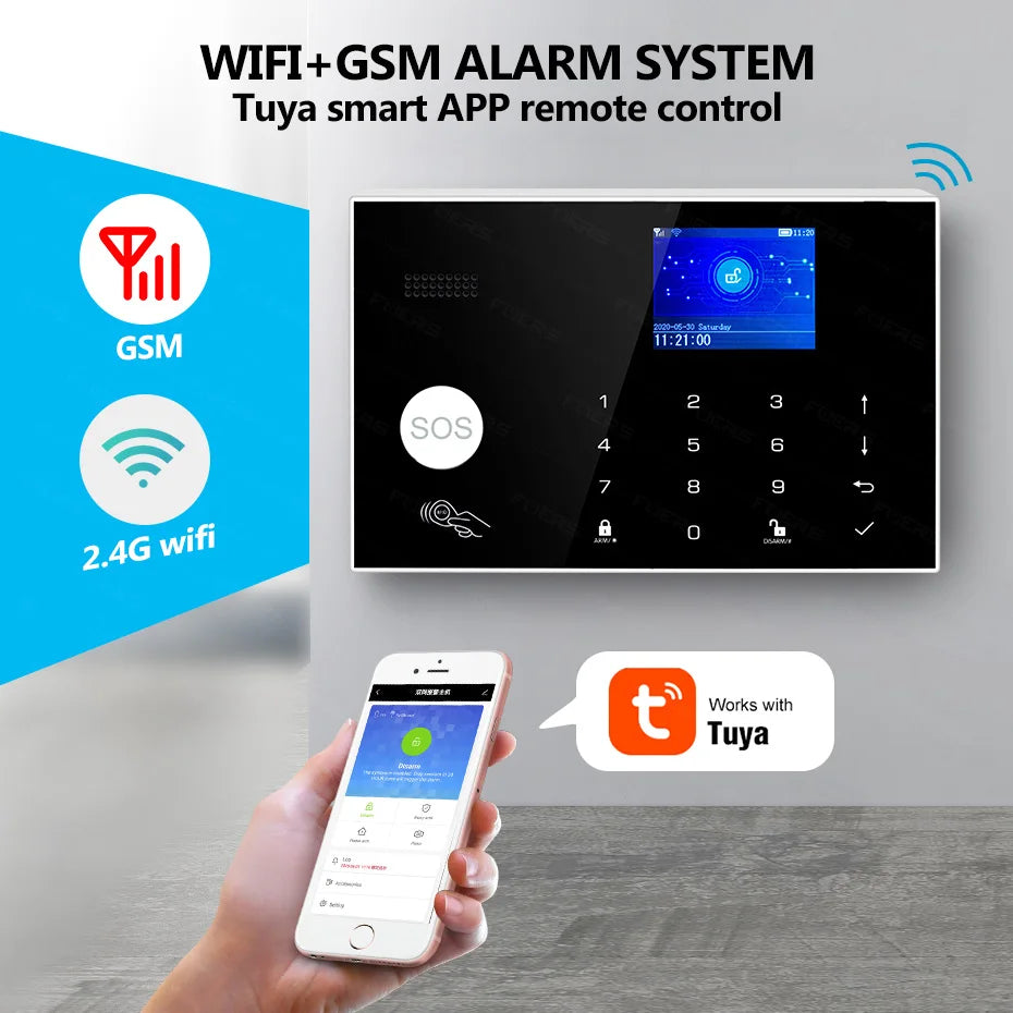 Sistema di Allarme KERUI WIFI GSM con Supporto per 3 Zone Cablate, Allarme Domestico Antifurto Compatibile con Tuya Smart, Sensore PIR 433MHz per Protezione di Sicurezza