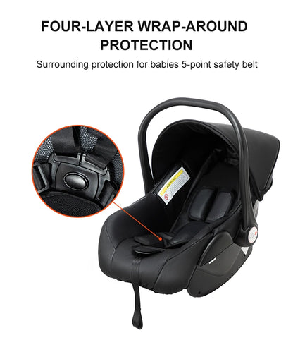 Sistema di trasporto per bambini 3 in 1 con seggiolino auto per neonati e navicella, passeggino pieghevole reversibile a 360 gradi, carrozzina alta per neonati fino a 3 anni, cintura di sicurezza a 5 punti, tettuccio in pelle
