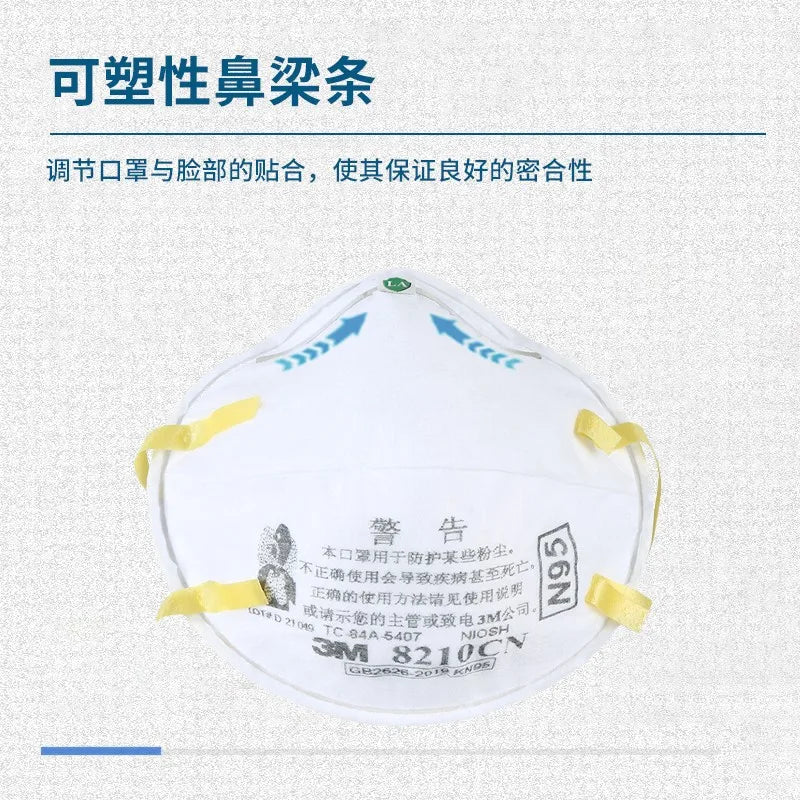 Maschera 3M 8210 N95 Originale, Respiratore Protettivo per Particelle, Approvato NIOSH, Maschera Antipolvere a Coppa per Costruzioni e Levigatura, 20 Pezzi/Scatola