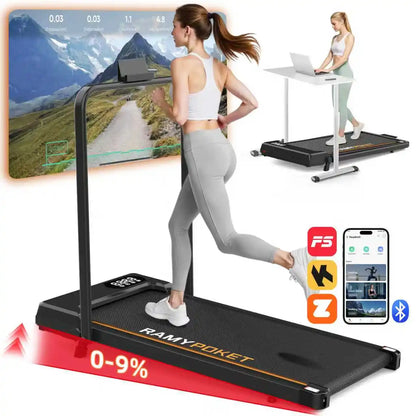 Tapis roulant con inclinazione del 9%, silenzioso, 2.5HP, 1-10km/h, APP e LED, tapis roulant con maniglia, tapis roulant per casa, 150kg