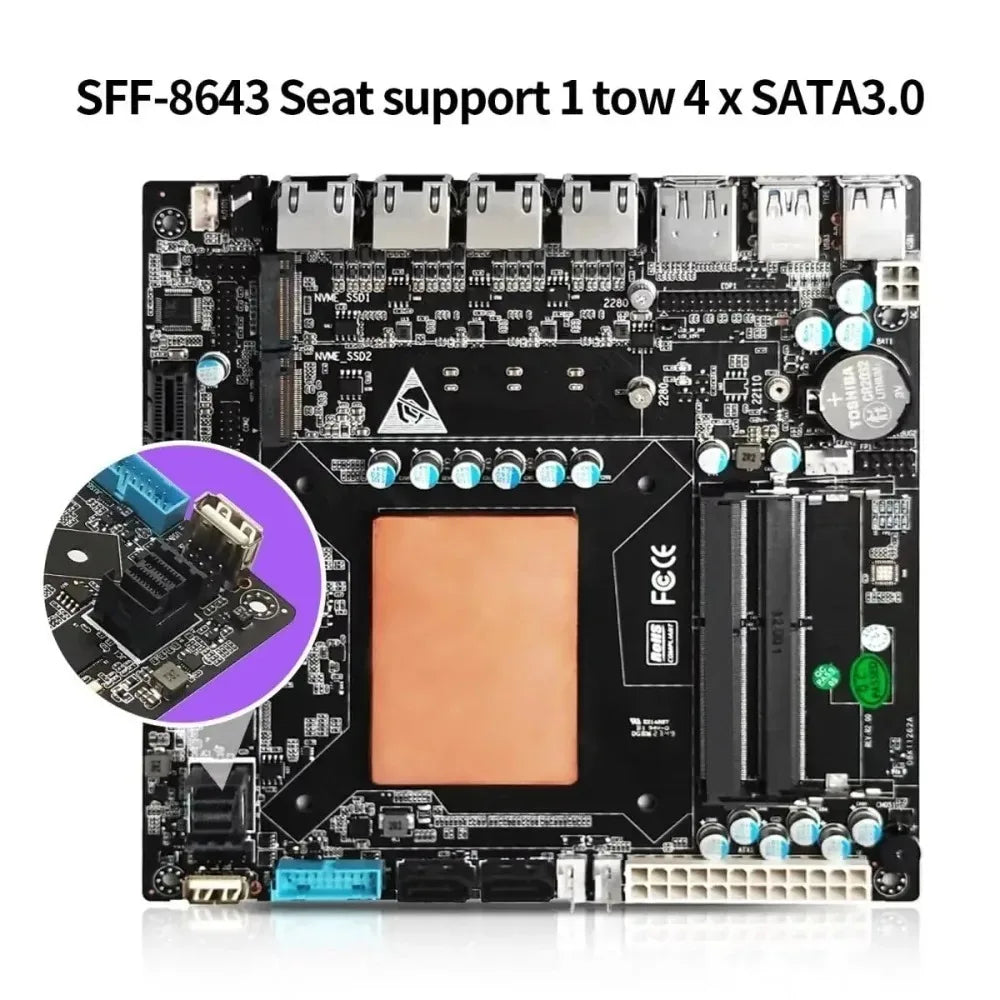 Scheda madre ITX NAS con Intel Core i7 1165G7 di 11a generazione, 4 porte 2.5G I226, 6 SATA e 2 M.2 NVMe, PCIe X4 per server/firewall