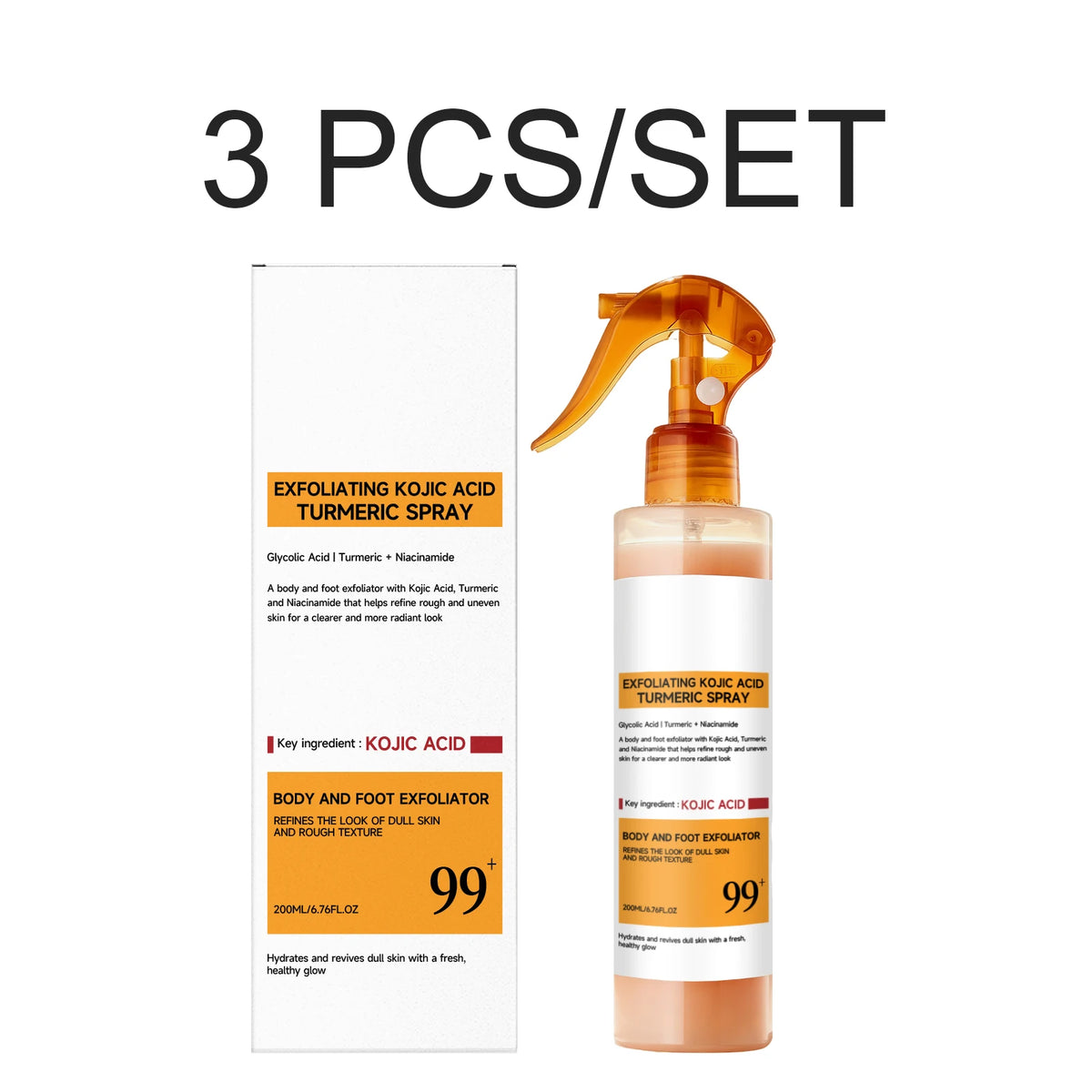 Nuovo Spray Corpo Esfoliante 2026 con Acido Cogico e Curcuma, Acido Glicolico Illuminante e Levigante per Pelle Ruvida, Idratante 200ml