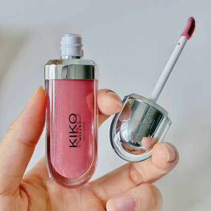 Kiko Milano Lucidalabbra 3D Hydra, smalto labbra idratante, effetto specchio con glitter, volumizzante, non appiccicoso, impermeabile, trucco labbra naturale