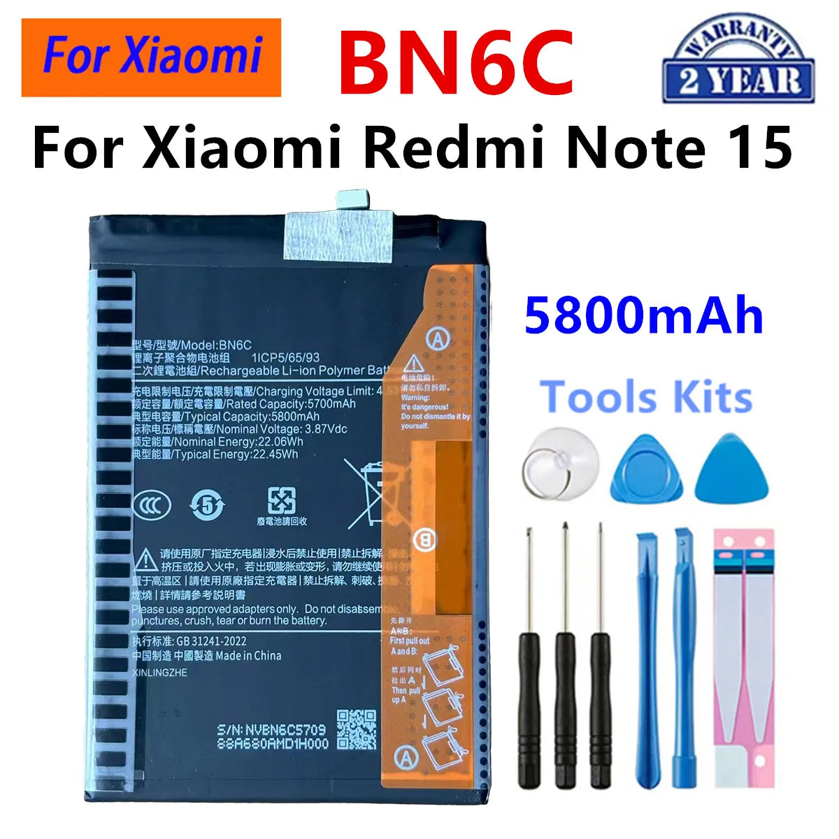 Batteria BN4A BN5W BN5Y BN6C BN71 BM68 BM5R BM5T BN5V BP59 per Xiaomi Redmi Note 7 14 15 Pro Xiaomi 13T Redmi 12 Poco X6 X7 5G