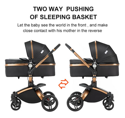 Sistema di trasporto per bambini 3 in 1 con seggiolino auto per neonati e navicella, passeggino pieghevole reversibile a 360 gradi, carrozzina alta per neonati fino a 3 anni, cintura di sicurezza a 5 punti, tettuccio in pelle