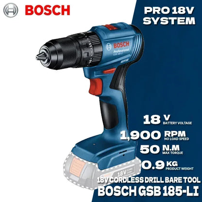 Trapano a percussione senza fili Bosch GSB 185-LI, avvitatore elettrico ricaricabile a 18 V per forare in muratura, legno e metallo.