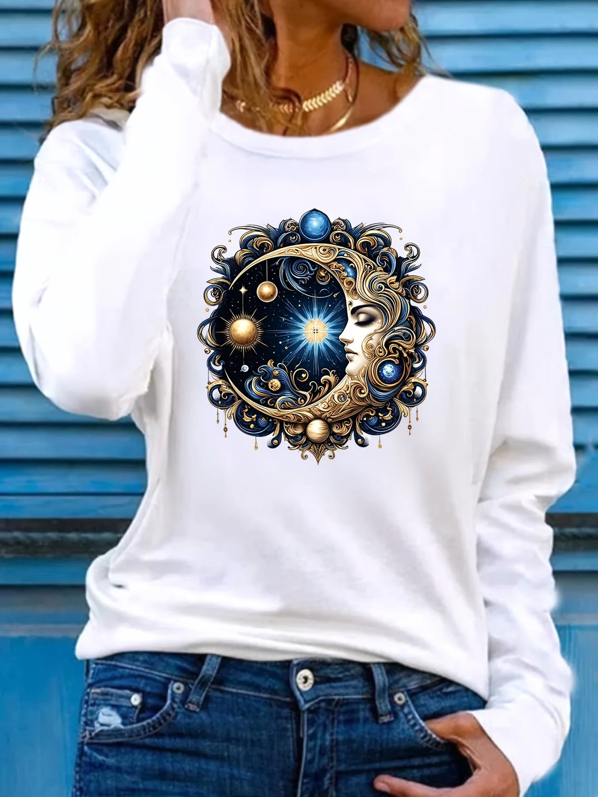T-shirt da donna in 100% puro cotone, ideale per la primavera e l’autunno, comoda, casual, a maniche lunghe, con stampa grafica a tema parigino e scollo rotondo.