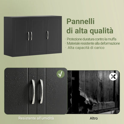 SoBuy FRG231-L-SCH Armadio appeso – Armadio bagno sospeso con ripiani regolabili – Armadio a parete stretto per bagno, cucina e disimpegno – Armadio medicinali e farmacia, 90x30x60 cm