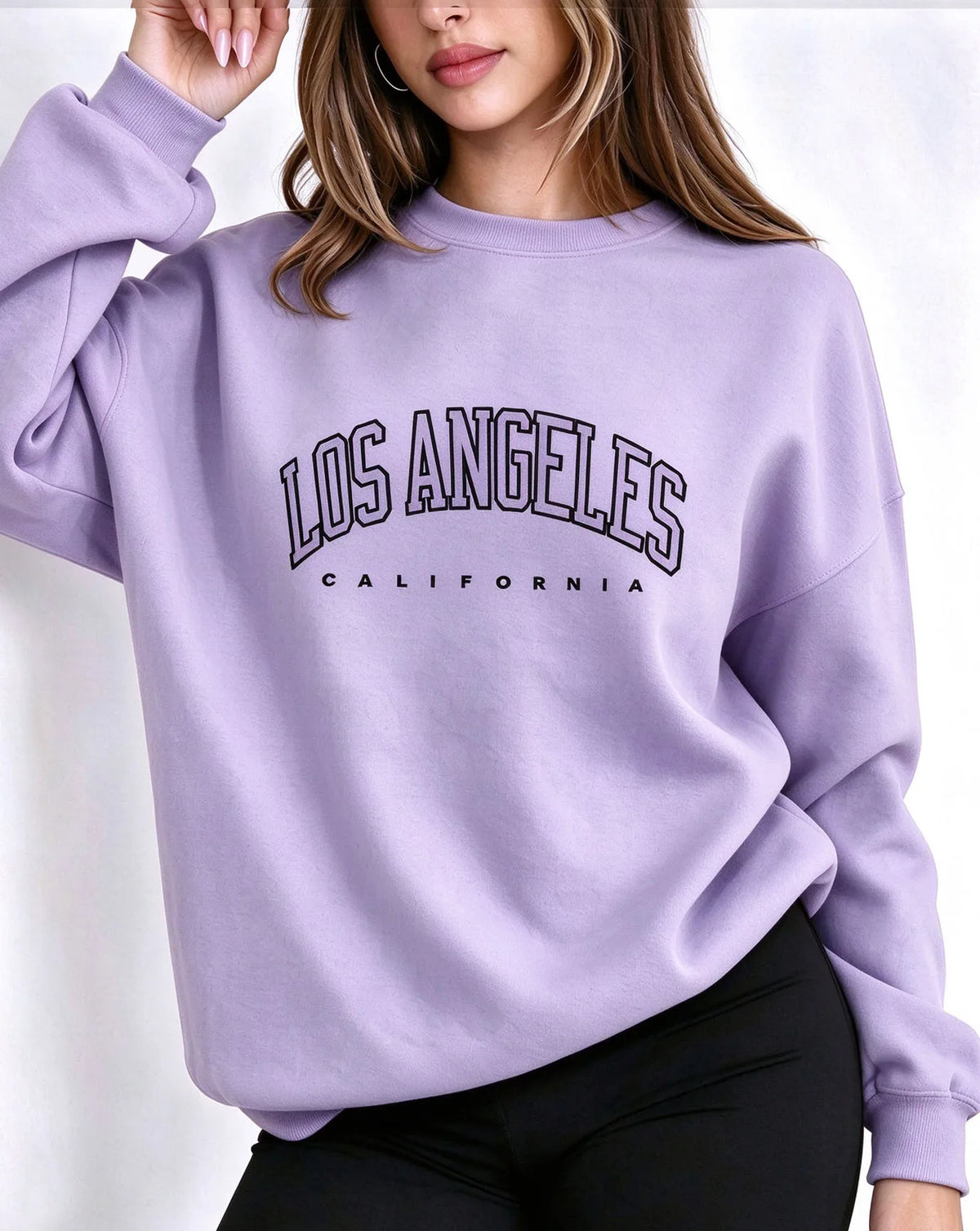 Felpa da donna con scollo rotondo, stampa con scritta LOS ANGELES, maniche lunghe, modello casual, ideale per un look streetwear, perfetta per l'autunno e l'inverno, felpa ampia.