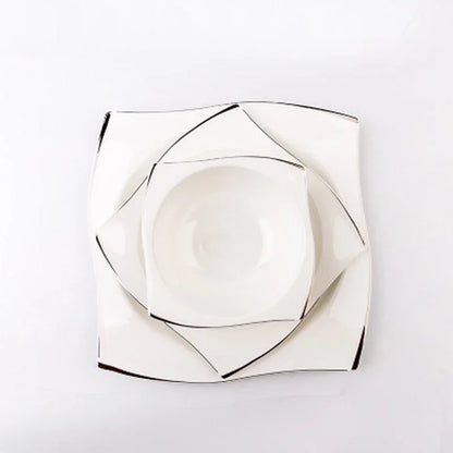 Set di Piatti in Ceramica, Stoviglie in Porcellana Bone China, Set Creativo di Piatti e Vassoi Phnom Penh, Piatti Quadrati, Servizio da Tavola per Cucina