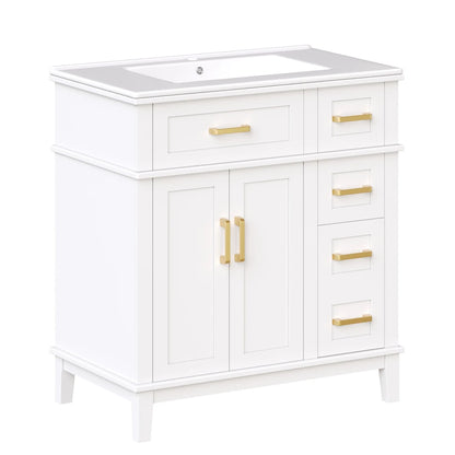 Mobile bagno moderno 76x86x46,5 cm con lavabo in ceramica integrato, mobiletto a cassetti autoportante con ampio spazio contenitivo, dotato di chiusura ammortizzata silenziosa e protezione dal troppo pieno del lavabo, elegant