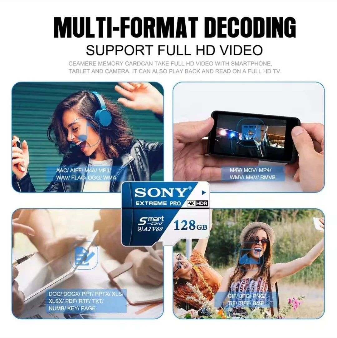 Scheda Micro SD originale Sony, scheda di memoria SD ad alta velocità da 128GB U3 V60, schede TF Flash per telefono, fotocamera, PC, 1024GB 512GB 256GB 64GB