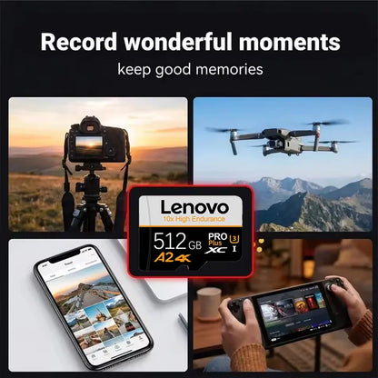 Scheda di memoria Micro SDXC UHS-I ad alta velocità Lenovo, 512 GB/1 TB, 256 GB, classe 10, V30, scheda TF Flash A2 per smartphone, fotocamere e droni.